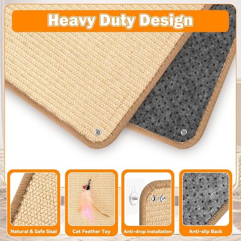 Sisal Cat Scratcher Mat & Wall Scratchers for Indoor Cats - 23.6x15.7 Horizontal Floor Cat Scratch Rugs & Carpet Scratching Pad with Sticky Tapes, Durable Furniture Protector for Couch Sofas in Kuwait