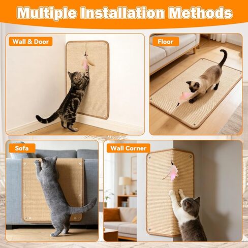 Sisal Cat Scratcher Mat & Wall Scratchers for Indoor Cats - 23.6x15.7 Horizontal Floor Cat Scratch Rugs & Carpet Scratching Pad with Sticky Tapes, Durable Furniture Protector for Couch Sofas in Kuwait