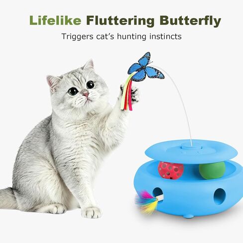 Interactive Cat Toy for Indoor Cats, 3-in-1 Automatic Kitten Toys with Fluttering Butterfly, Ambush Feather and Track Balls, USB Rechargeable Electric Cat Enrichment & Exercise Toy in Kuwait
