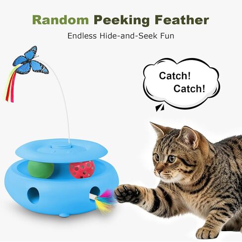 Interactive Cat Toy for Indoor Cats, 3-in-1 Automatic Kitten Toys with Fluttering Butterfly, Ambush Feather and Track Balls, USB Rechargeable Electric Cat Enrichment & Exercise Toy in Kuwait