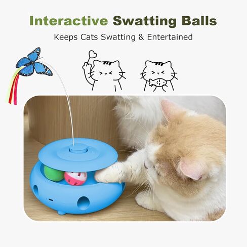 Interactive Cat Toy for Indoor Cats, 3-in-1 Automatic Kitten Toys with Fluttering Butterfly, Ambush Feather and Track Balls, USB Rechargeable Electric Cat Enrichment & Exercise Toy in Kuwait