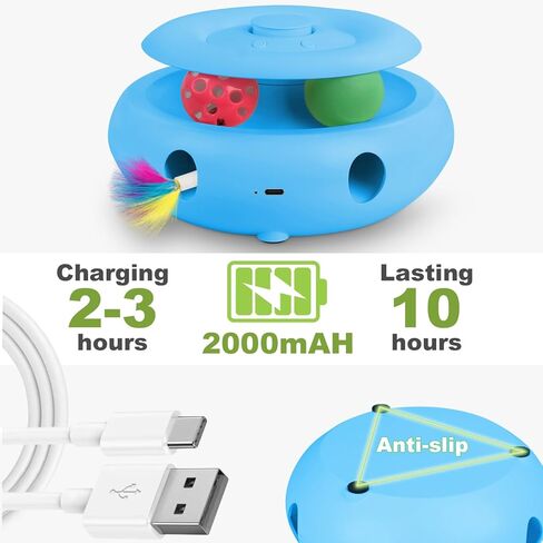 Interactive Cat Toy for Indoor Cats, 3-in-1 Automatic Kitten Toys with Fluttering Butterfly, Ambush Feather and Track Balls, USB Rechargeable Electric Cat Enrichment & Exercise Toy in Kuwait