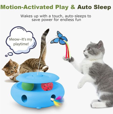 Interactive Cat Toy for Indoor Cats, 3-in-1 Automatic Kitten Toys with Fluttering Butterfly, Ambush Feather and Track Balls, USB Rechargeable Electric Cat Enrichment & Exercise Toy in Kuwait