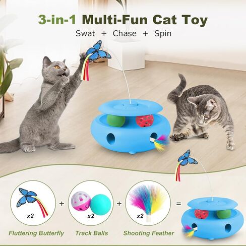 Interactive Cat Toy for Indoor Cats, 3-in-1 Automatic Kitten Toys with Fluttering Butterfly, Ambush Feather and Track Balls, USB Rechargeable Electric Cat Enrichment & Exercise Toy in Kuwait