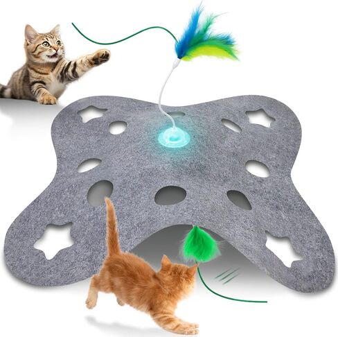 PAWSPIK 3-in-1 Hide & Seek Interactive Cat Toy - Rechargeable Automatic Feather Chasing & Tumbling Peek-A-Boo Exercise Toy for Bored Indoor Cats & Kittens in Kuwait