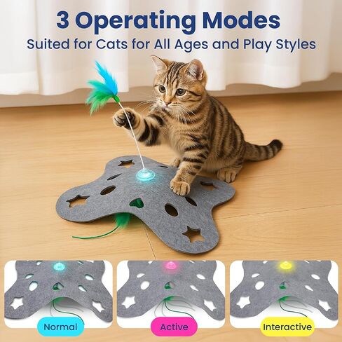 PAWSPIK 3-in-1 Hide & Seek Interactive Cat Toy - Rechargeable Automatic Feather Chasing & Tumbling Peek-A-Boo Exercise Toy for Bored Indoor Cats & Kittens in Kuwait