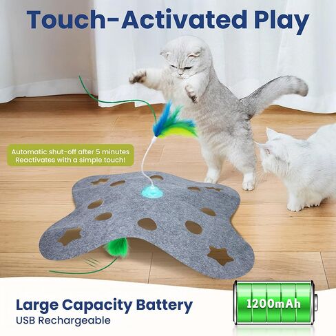 PAWSPIK 3-in-1 Hide & Seek Interactive Cat Toy - Rechargeable Automatic Feather Chasing & Tumbling Peek-A-Boo Exercise Toy for Bored Indoor Cats & Kittens in Kuwait