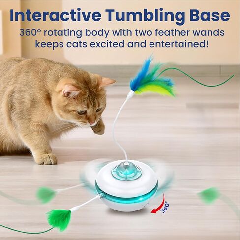 PAWSPIK 3-in-1 Hide & Seek Interactive Cat Toy - Rechargeable Automatic Feather Chasing & Tumbling Peek-A-Boo Exercise Toy for Bored Indoor Cats & Kittens in Kuwait