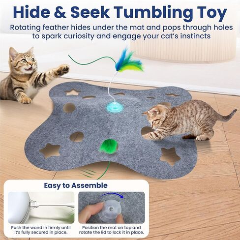 PAWSPIK 3-in-1 Hide & Seek Interactive Cat Toy - Rechargeable Automatic Feather Chasing & Tumbling Peek-A-Boo Exercise Toy for Bored Indoor Cats & Kittens in Kuwait