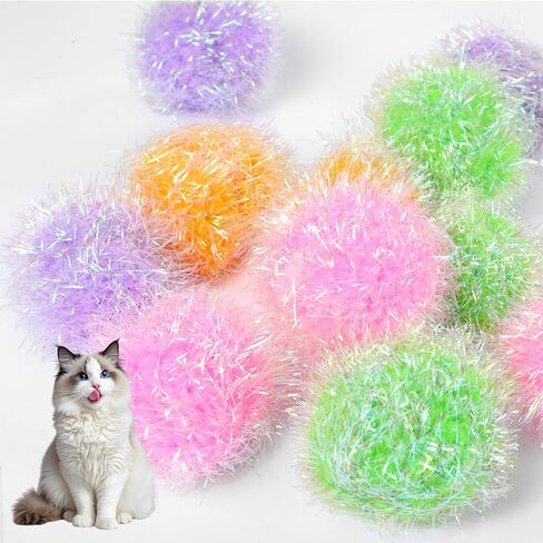 Psyqtsuary 12 Pcs Cat Ball Toys, 2 Inch Sparkle Fuzzy Balls Interactive Cat Toy Soft Pom Pom Sparkle Fuzzy Balls Assorted Color in Kuwait