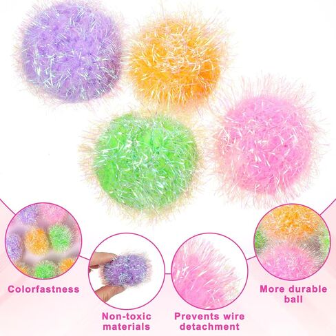 Psyqtsuary 12 Pcs Cat Ball Toys, 2 Inch Sparkle Fuzzy Balls Interactive Cat Toy Soft Pom Pom Sparkle Fuzzy Balls Assorted Color in Kuwait