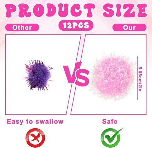 Psyqtsuary 12 Pcs Cat Ball Toys, 2 Inch Sparkle Fuzzy Balls Interactive Cat Toy Soft Pom Pom Sparkle Fuzzy Balls Assorted Color in Kuwait