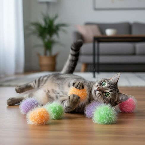 Psyqtsuary 12 Pcs Cat Ball Toys, 2 Inch Sparkle Fuzzy Balls Interactive Cat Toy Soft Pom Pom Sparkle Fuzzy Balls Assorted Color in Kuwait
