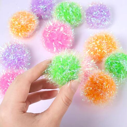 Psyqtsuary 12 Pcs Cat Ball Toys, 2 Inch Sparkle Fuzzy Balls Interactive Cat Toy Soft Pom Pom Sparkle Fuzzy Balls Assorted Color in Kuwait