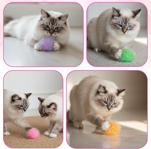 Psyqtsuary 12 Pcs Cat Ball Toys, 2 Inch Sparkle Fuzzy Balls Interactive Cat Toy Soft Pom Pom Sparkle Fuzzy Balls Assorted Color in Kuwait
