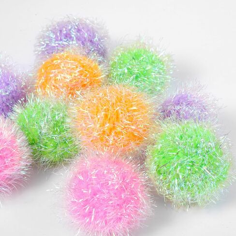 Psyqtsuary 12 Pcs Cat Ball Toys, 2 Inch Sparkle Fuzzy Balls Interactive Cat Toy Soft Pom Pom Sparkle Fuzzy Balls Assorted Color in Kuwait