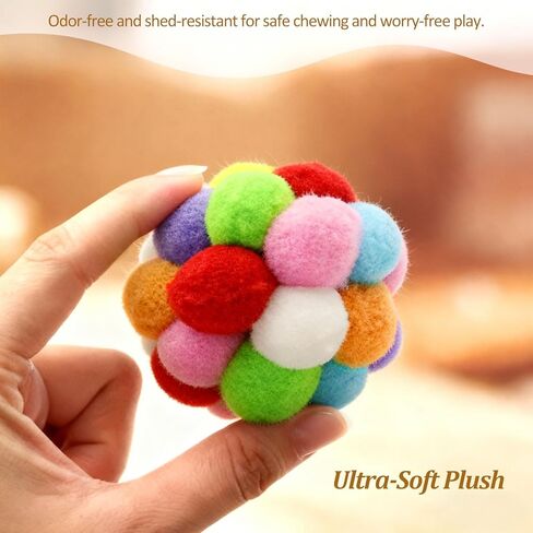 Soft Plush Cat Ball Toys with Bells Set of 4-Pack, Colorful Fuzzy Interactive Play Balls for Cats & Kittens in Kuwait