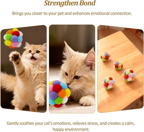 Soft Plush Cat Ball Toys with Bells Set of 4-Pack, Colorful Fuzzy Interactive Play Balls for Cats & Kittens in Kuwait