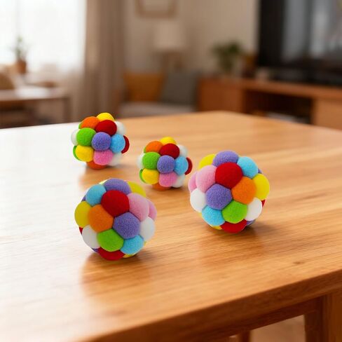 Soft Plush Cat Ball Toys with Bells Set of 4-Pack, Colorful Fuzzy Interactive Play Balls for Cats & Kittens in Kuwait