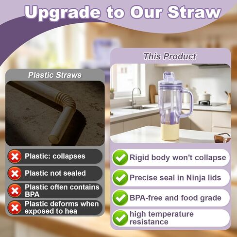 4 Pcs Replacement Glass Straw Compatible with Ninja BlendBOSS 26oz Travel Tumbler, Reusable Smoothie Straws with Cleaning Brush Compatible with Ninja Blendboss Straw（Purple） in Kuwait