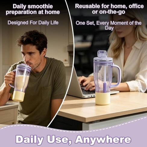 4 Pcs Replacement Glass Straw Compatible with Ninja BlendBOSS 26oz Travel Tumbler, Reusable Smoothie Straws with Cleaning Brush Compatible with Ninja Blendboss Straw（Purple） in Kuwait
