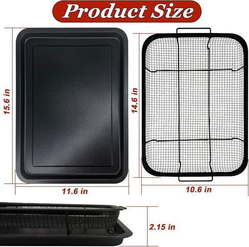 Air Fryer Basket for Oven, 15.6" x 11.6" Extra Large Stainless Steel Air Fryer Tray and Crisper Pan with 50 PCS Parchment Papers, Non-Stick Oven Basket for Baking, Grilling, and Cooking(Black) in Kuwait