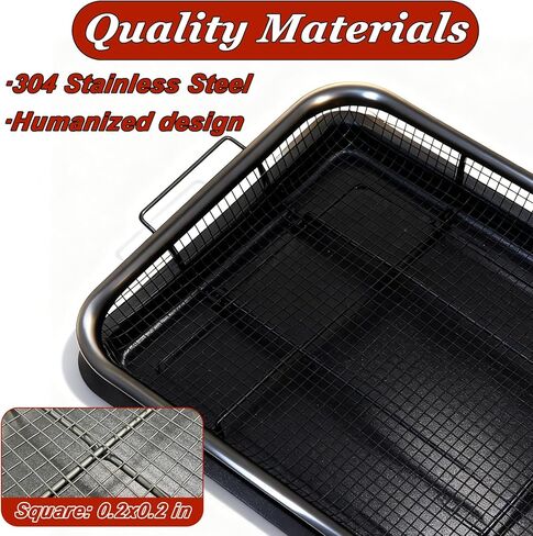Air Fryer Basket for Oven, 15.6" x 11.6" Extra Large Stainless Steel Air Fryer Tray and Crisper Pan with 50 PCS Parchment Papers, Non-Stick Oven Basket for Baking, Grilling, and Cooking(Black) in Kuwait