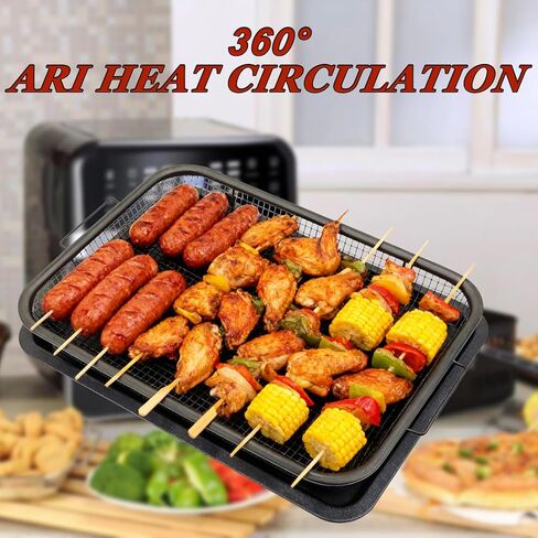 Air Fryer Basket for Oven, 15.6" x 11.6" Extra Large Stainless Steel Air Fryer Tray and Crisper Pan with 50 PCS Parchment Papers, Non-Stick Oven Basket for Baking, Grilling, and Cooking(Black) in Kuwait