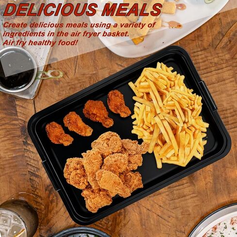 Air Fryer Basket for Oven, 15.6" x 11.6" Extra Large Stainless Steel Air Fryer Tray and Crisper Pan with 50 PCS Parchment Papers, Non-Stick Oven Basket for Baking, Grilling, and Cooking(Black) in Kuwait