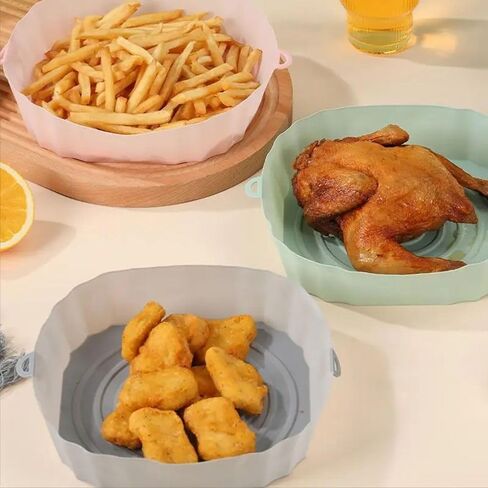 Air Fryer Silicone Pot 1Pcs Portable Soft Cooking Tray Accessories Bakeware Liner Durable Pizza Fried(black) in Kuwait