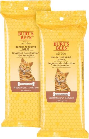 Burt's Bees for Pets Cat Dander Remover Wipes, Colloidal Oat Flour and Aloe to Soothe Dry Skin and Reduce Flaking, Unscented Grooming Cloths for Cats and Kittens, 50 Count - 3 Pack in Kuwait