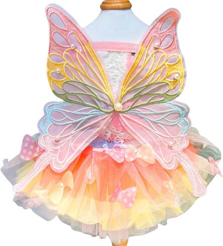 Pet Butterfly Dress,Pink Lolita Dress for Small Dogs Pet Princess Butterfly Wing Lace Tutu Skirt Cat Puppy Kitten for Summer Outfits Spring Gifts in Kuwait
