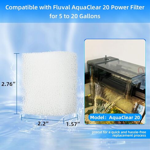 AQUANEAT 6-Pack Replacement Filter Sponge Pads, Aquarium Foam Insert Compatible with AquaClear 20, Fish Tank Filter Media in Kuwait