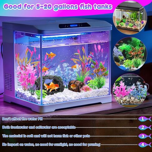 QUOZUO 16 Pcs Aquarium Artificial Plastic Plants Decorations and Broken Barrels Set, Colorful Fish Tank Accessories Hideout Ornaments Aquarium Decor Set in Kuwait