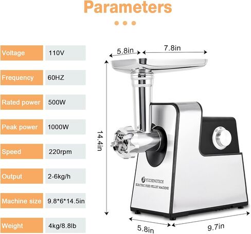 YUCHENGTECH Electric Animal Feed Pellet Machine Pet Food Pellet Machine for Making Cat Dog Bird Fish Feed with 3mm/5mm/7mm Molds 500W 110V in Kuwait