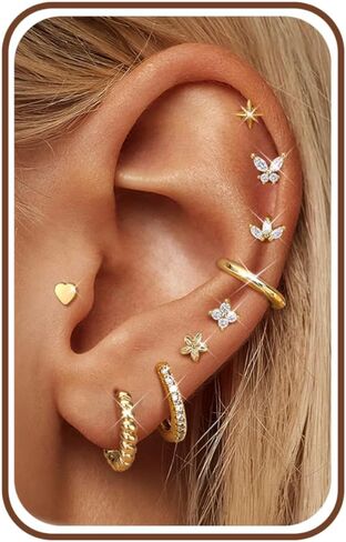 dochais 14k الذهب مطلي الجراحية الصلب الأقراط 9 أزواج الأقراط المسطحة الظهر القرط الغضروف الصغيرة للنساء العصرية هيبوالرجينيك مسمار مسطح مداخن لثقب متعددة المجوهرات خفيفه الوزن in Saudi Arabia