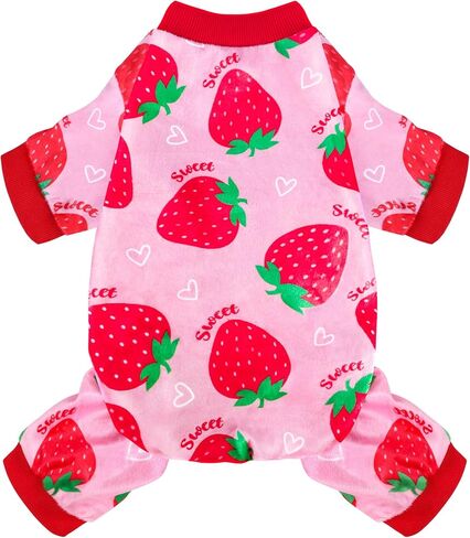 Dog Pajamas Soft Lightweight Dog Onesies Outfit Clothes for Small Medium Large Puppy Pjs for Pet Boys Girls Dogs Cats (L (Back: 14",Chest: 18", Neck: 10.6"), Strawberry) in Kuwait