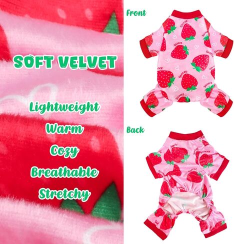 Dog Pajamas Soft Lightweight Dog Onesies Outfit Clothes for Small Medium Large Puppy Pjs for Pet Boys Girls Dogs Cats (L (Back: 14",Chest: 18", Neck: 10.6"), Strawberry) in Kuwait