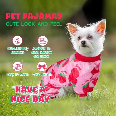 Dog Pajamas Soft Lightweight Dog Onesies Outfit Clothes for Small Medium Large Puppy Pjs for Pet Boys Girls Dogs Cats (L (Back: 14",Chest: 18", Neck: 10.6"), Strawberry) in Kuwait