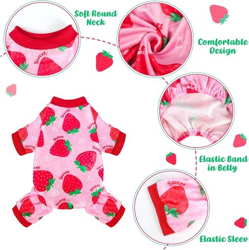 Dog Pajamas Soft Lightweight Dog Onesies Outfit Clothes for Small Medium Large Puppy Pjs for Pet Boys Girls Dogs Cats (L (Back: 14",Chest: 18", Neck: 10.6"), Strawberry) in Kuwait