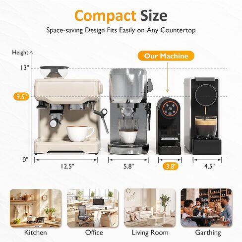 SUNVIVI Espresso Pod Machine for Home, Capsule Coffee Maker for NS Original Pods, 20 Bar Single Serve Mini Pod Maker with 22oz Removable Water Tank, Adjustable Cup Tray for Home & Office, Black in Kuwait