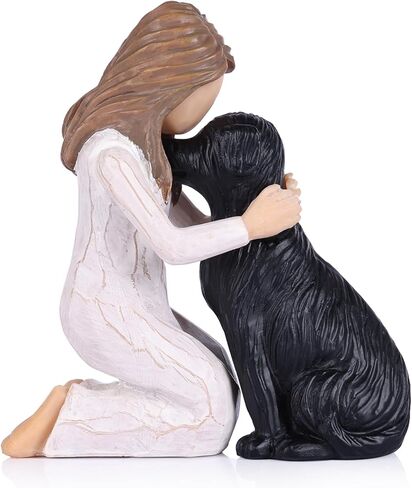 Girl Hugging Black Dog Figurine, Black Lab Memorial Gifts Resin Dog Sculpture, Dog Memorial Statue for Pet Loss, Home Decor Dog Statue for Shelf Desk Nightstand, Dog Lover Gift in Kuwait