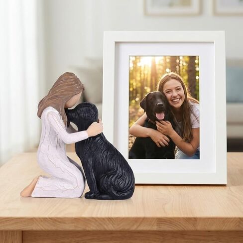 Girl Hugging Black Dog Figurine, Black Lab Memorial Gifts Resin Dog Sculpture, Dog Memorial Statue for Pet Loss, Home Decor Dog Statue for Shelf Desk Nightstand, Dog Lover Gift in Kuwait