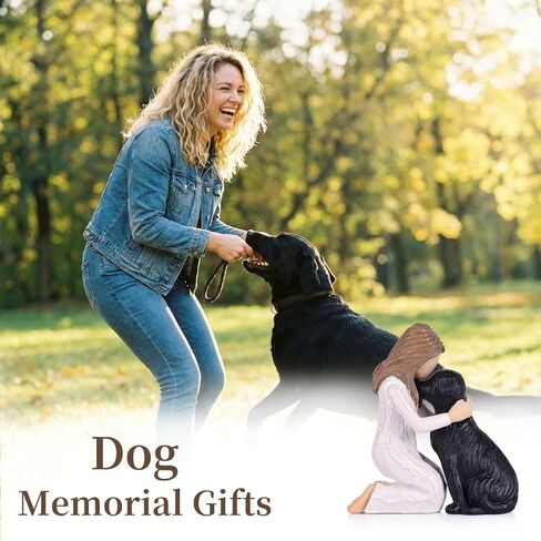 Girl Hugging Black Dog Figurine, Black Lab Memorial Gifts Resin Dog Sculpture, Dog Memorial Statue for Pet Loss, Home Decor Dog Statue for Shelf Desk Nightstand, Dog Lover Gift in Kuwait