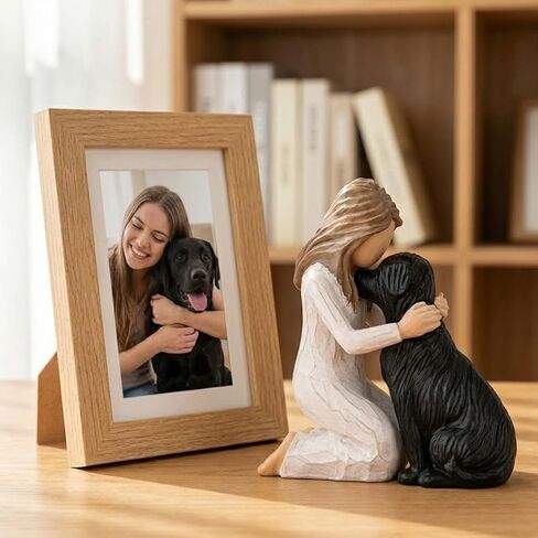 Girl Hugging Black Dog Figurine, Black Lab Memorial Gifts Resin Dog Sculpture, Dog Memorial Statue for Pet Loss, Home Decor Dog Statue for Shelf Desk Nightstand, Dog Lover Gift in Kuwait