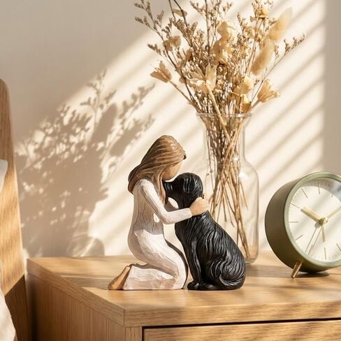 Girl Hugging Black Dog Figurine, Black Lab Memorial Gifts Resin Dog Sculpture, Dog Memorial Statue for Pet Loss, Home Decor Dog Statue for Shelf Desk Nightstand, Dog Lover Gift in Kuwait