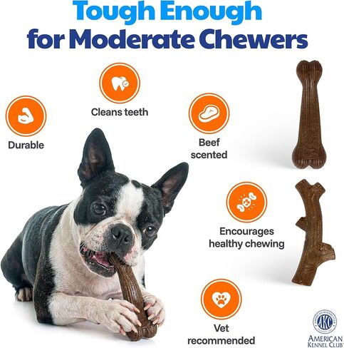 American Kennel Club عبوة من قطعتين لتدريب الكلاب على المضغ، ألعاب للكلاب على شكل عظمة متفرعة من البولي بروبيلين المملوءة بالخشب، ألعاب متينة للكلاب للمضغ المعتدل، معطرة بلحم البقر للمشاركة طويلة الأمد، تدعم صحة الأسنان in Kuwait