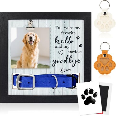 Dog Memorial Gifts for Loss of Dog,Dog Memorial Picture Frame with Collar Holder,with 2 Pcs Paw Keys and Paw Print,Condolence Gift for Pet Lovers in Kuwait