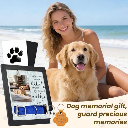 Dog Memorial Gifts for Loss of Dog,Dog Memorial Picture Frame with Collar Holder,with 2 Pcs Paw Keys and Paw Print,Condolence Gift for Pet Lovers in Kuwait