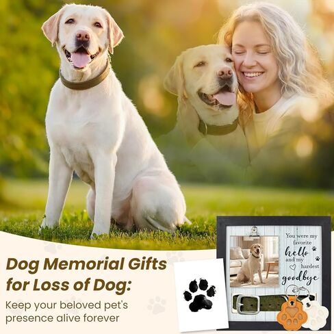 Dog Memorial Gifts for Loss of Dog,Dog Memorial Picture Frame with Collar Holder,with 2 Pcs Paw Keys and Paw Print,Condolence Gift for Pet Lovers in Kuwait